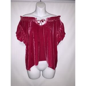 Velvet Off-Shoulder Peasant Top In A  Sexy Eye Catching Hot Pink